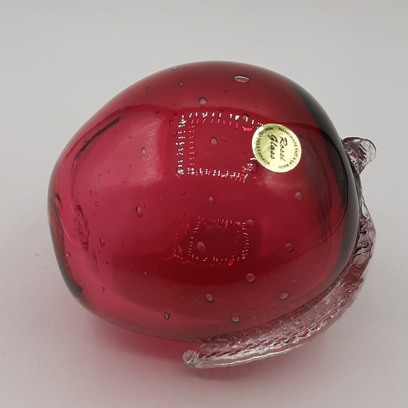 Vintage Angelo Rossi Cranberry Glass Apple Figurine Handmade Original Sticker - Picture 7 of 7